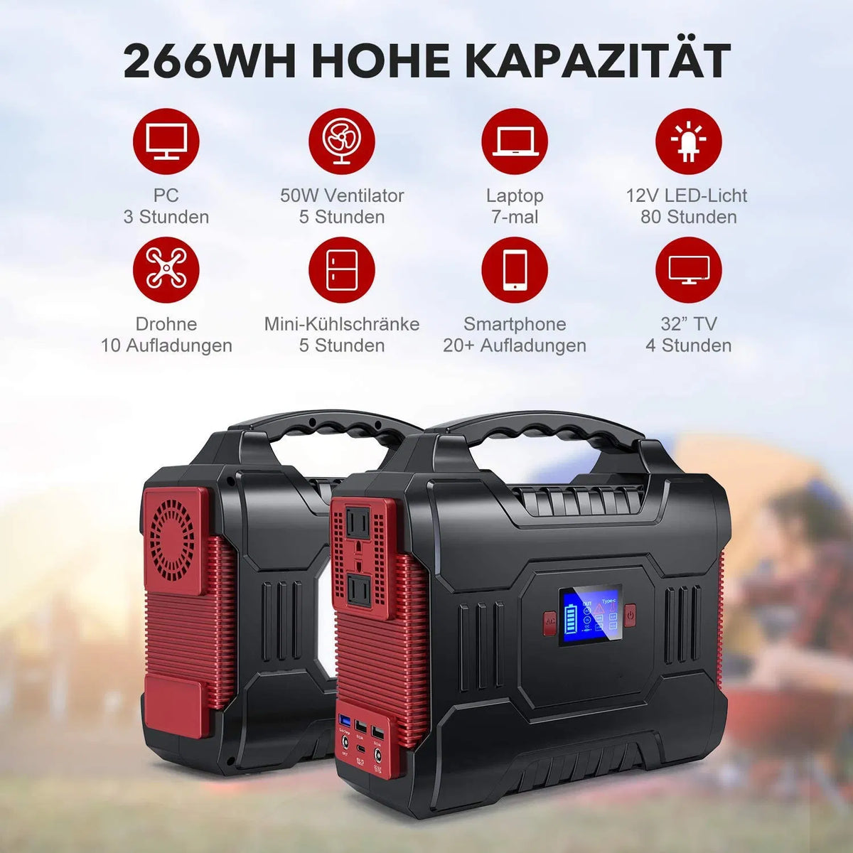72000mAh Portable Power Station & Emergency Solar Generator (220V AC)