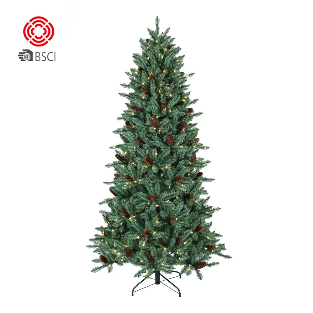1.8m Dark Green PVC Artificial Christmas Tree with Natural Pinecones