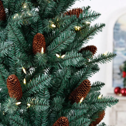 1.8m Dark Green PVC Artificial Christmas Tree with Natural Pinecones