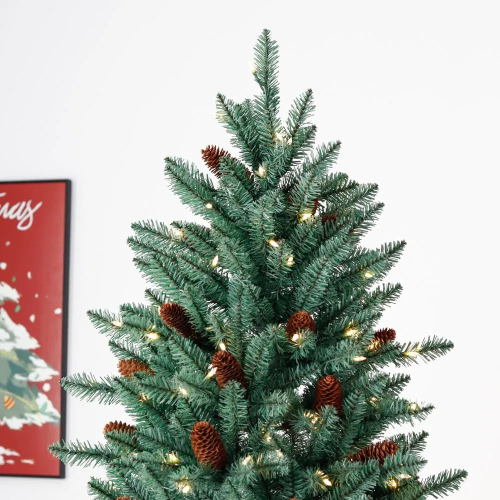 1.8m Dark Green PVC Artificial Christmas Tree with Natural Pinecones
