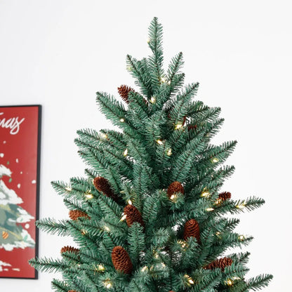 1.8m Dark Green PVC Artificial Christmas Tree with Natural Pinecones