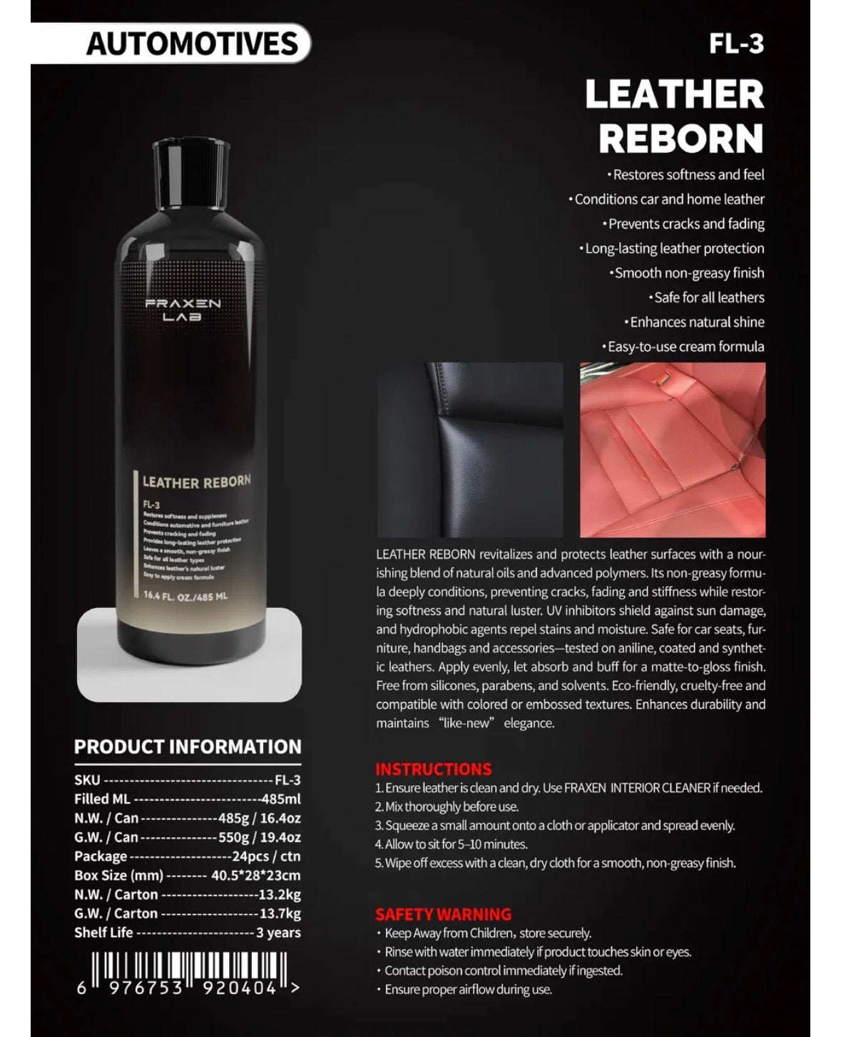 Leather Restorer Repair Balm Leather Conditioner for Car & Home