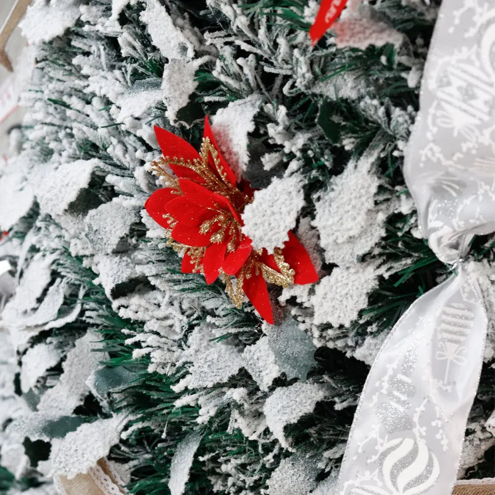 Festive Red & White Pop-Up Foldable Christmas Tree with Ornaments