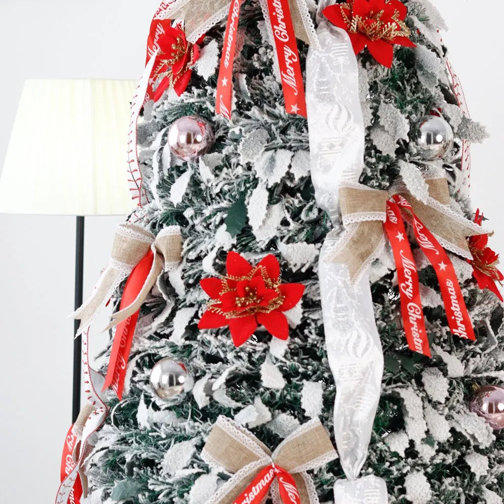 Festive Red & White Pop-Up Foldable Christmas Tree with Ornaments