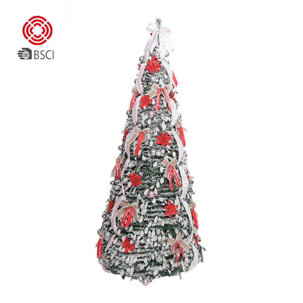 Festive Red & White Pop-Up Foldable Christmas Tree with Ornaments