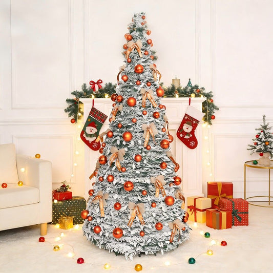 Slim Foldable Pop-Up Artificial Christmas Tree with Festive Ball Ornaments