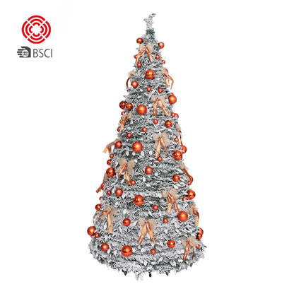 Slim Foldable Pop-Up Artificial Christmas Tree with Festive Ball Ornaments