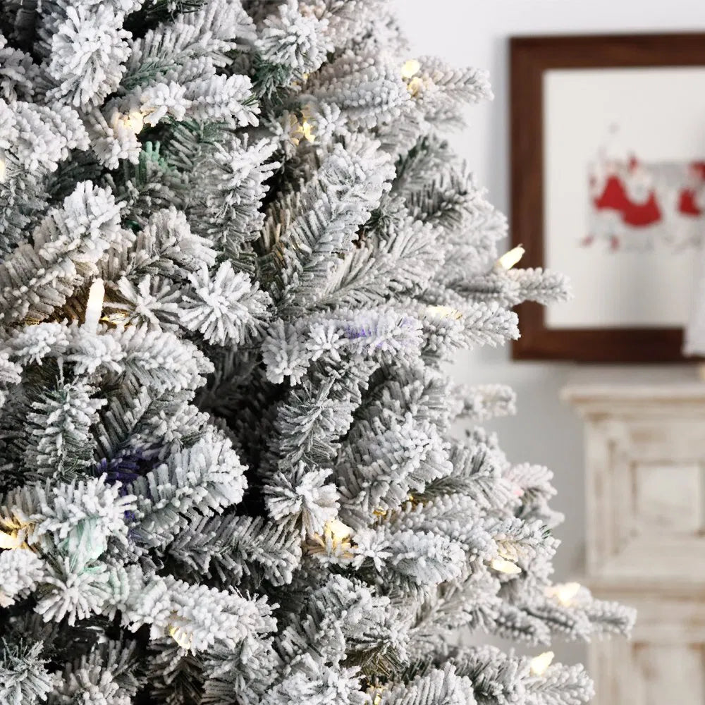 Flocked Snow Artificial Christmas Tree with LED Lights (PE & PVC Mix)