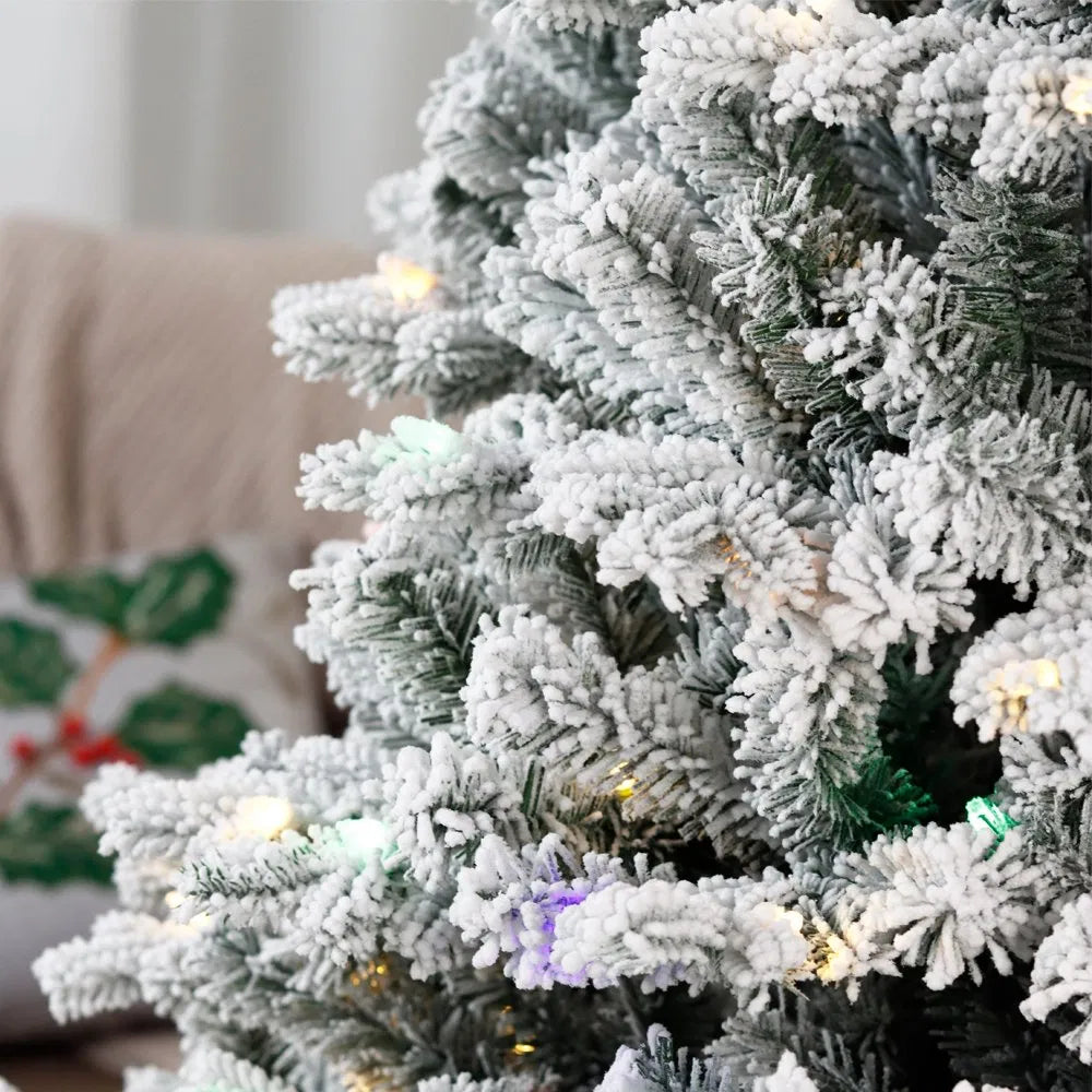 Flocked Snow Artificial Christmas Tree with LED Lights (PE & PVC Mix)
