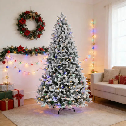 Flocked Snow Artificial Christmas Tree with LED Lights (PE & PVC Mix)
