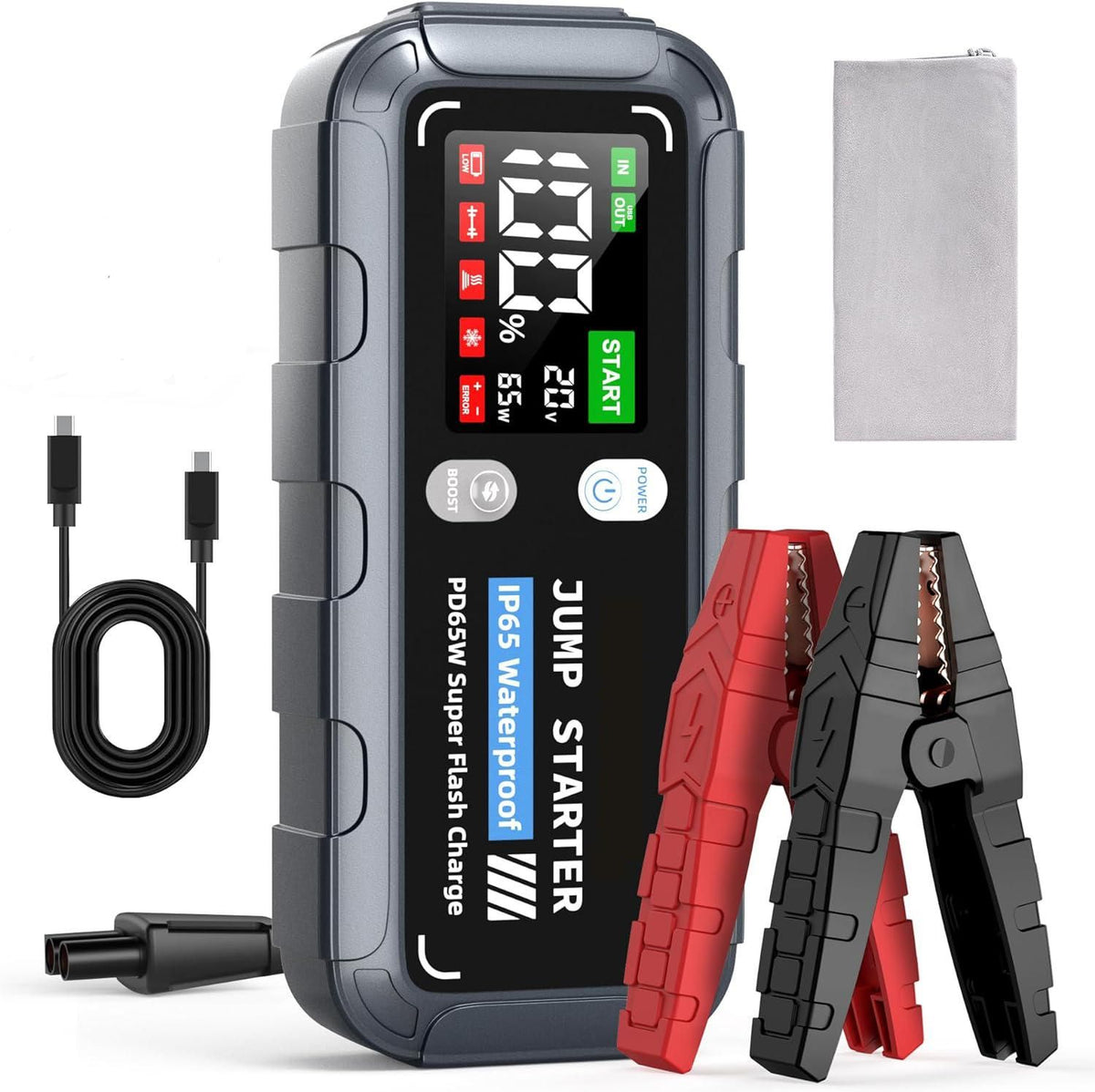 ZK005 Portable Car Jump Starter (PD65W Fast Charging, IP65 Waterproof)